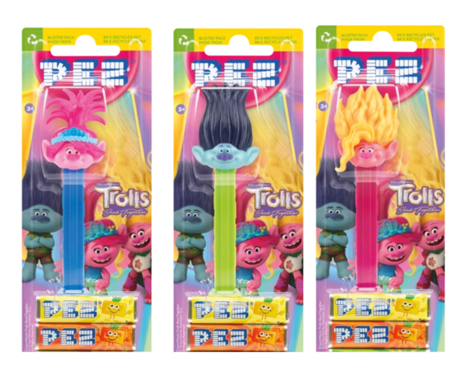 100 COUNT RANDOM PEZ DISPENSERS, EACH WITH 2 PACKS OF 6 ROLLS PEZ CANDY  REFILLS